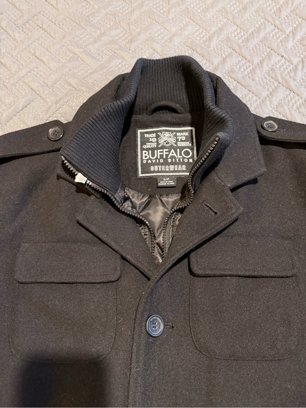 Buffalo David Bitton Black Wool-Blend Military Field Jacket / Pea Coat - Size S